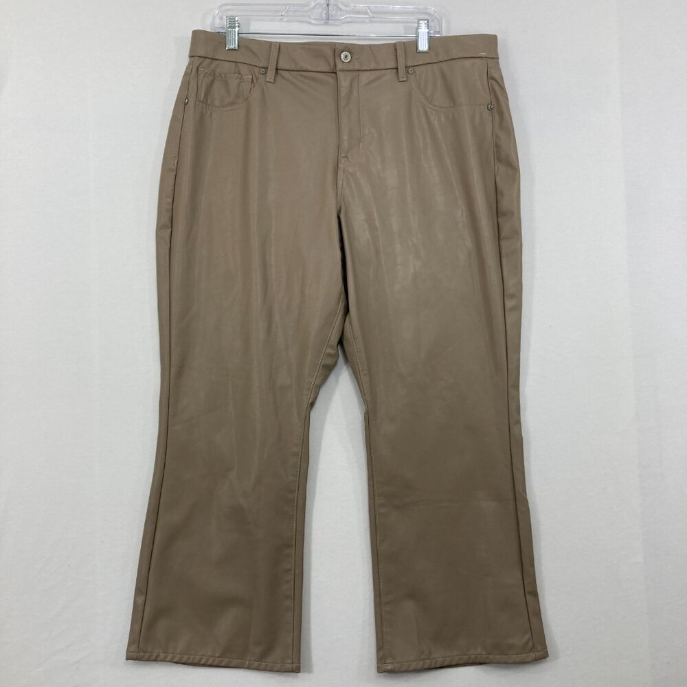 American Eagle size 18 Tan Faux Leather High Rise Curvy Kick Boot Crop Pants